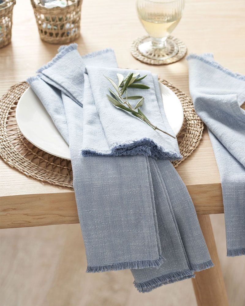 Soft Blue Fringed Napkins – Set of 4