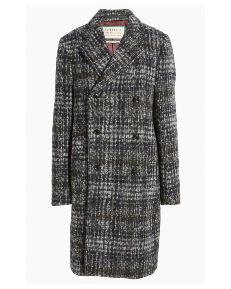 Brushed Glen Plaid Wool Blend Topcoat