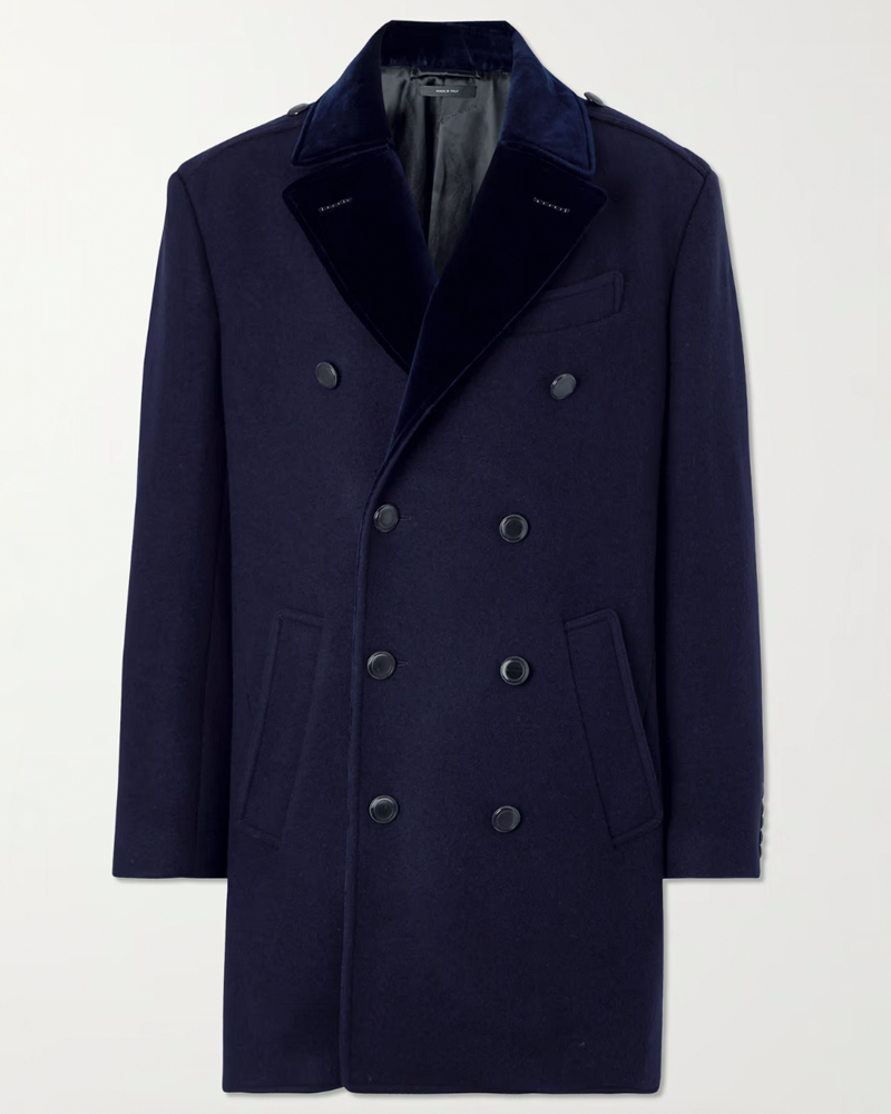 Velvet-Trimmed Wool Peacoat