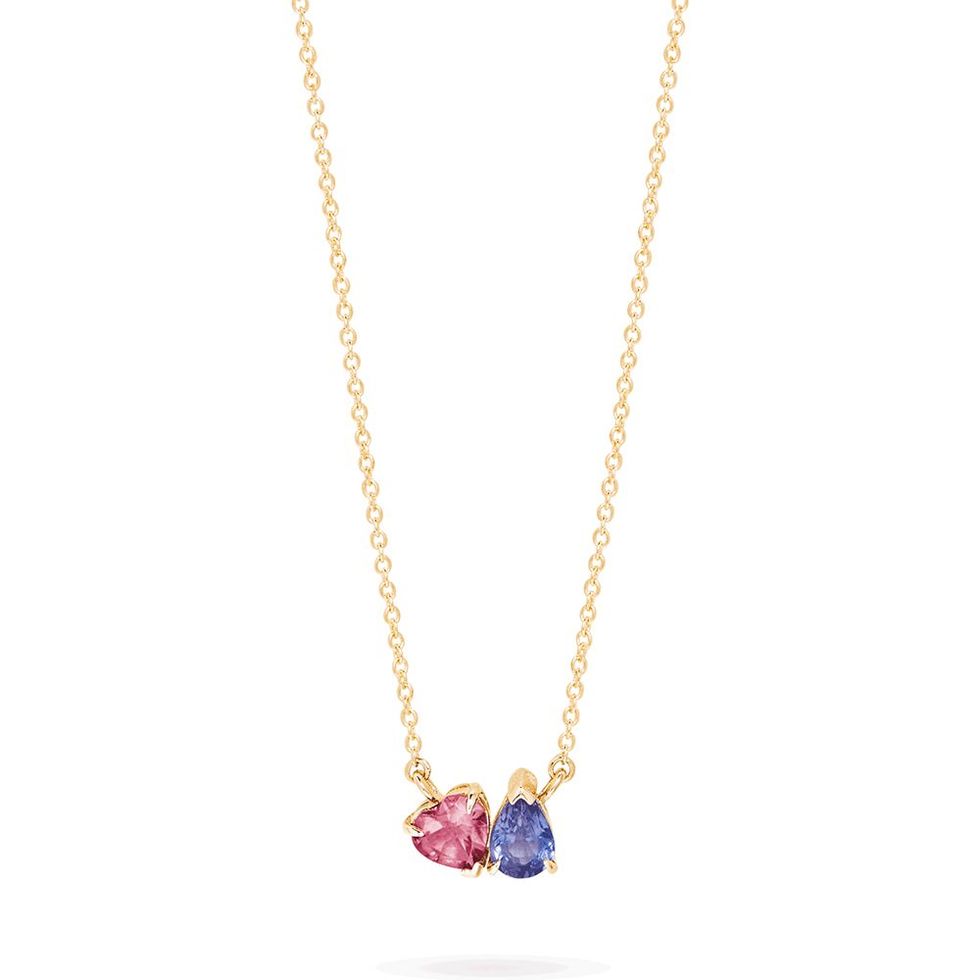 Just the Two of Us 10-Karat Gold, Sapphire, and Tourmaline Necklace