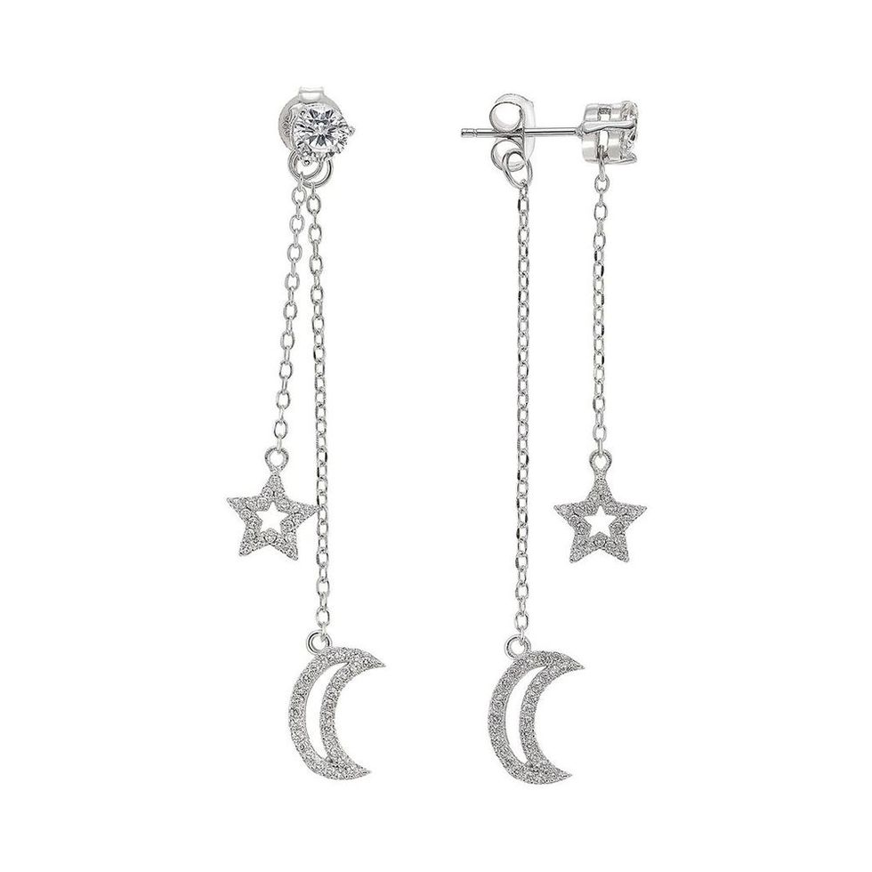 Sterling Silver Star and Moon Dangle Earrings