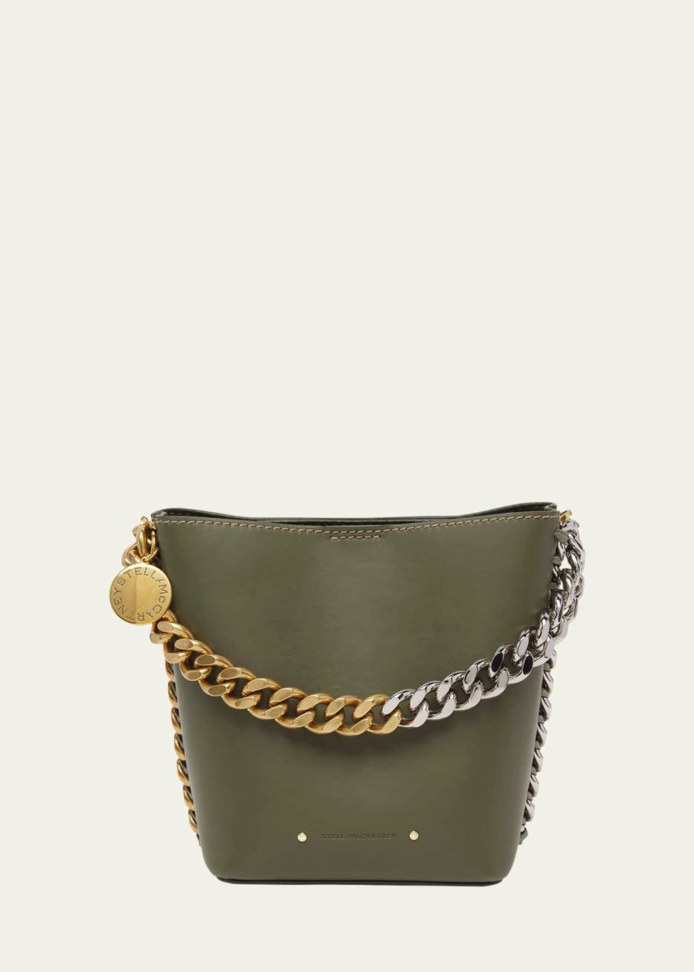 Two-Tone Chain Vegan Leather Bucket Bag