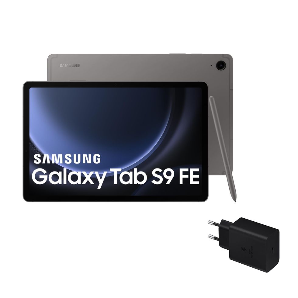 Galaxy Tab S9 FE - Tablet + Cargador, 128 GB, Wifi, S Pen incluido, Batería de Larga Duración, Clasificación IP 68, Gris (Versión Española)
