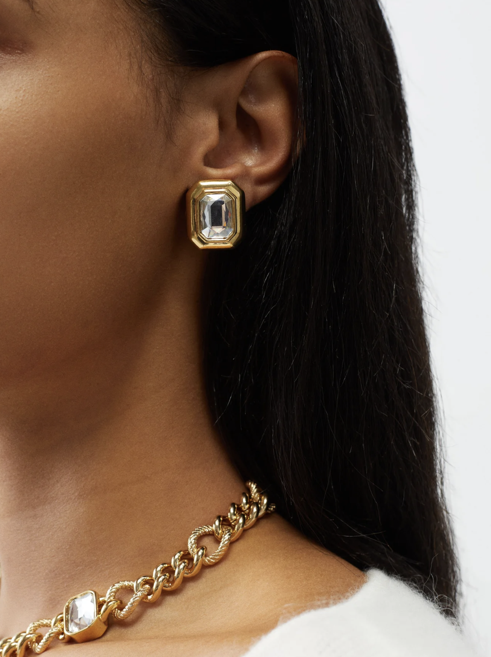 Belize crystal & 18kt gold-plated clip earrings