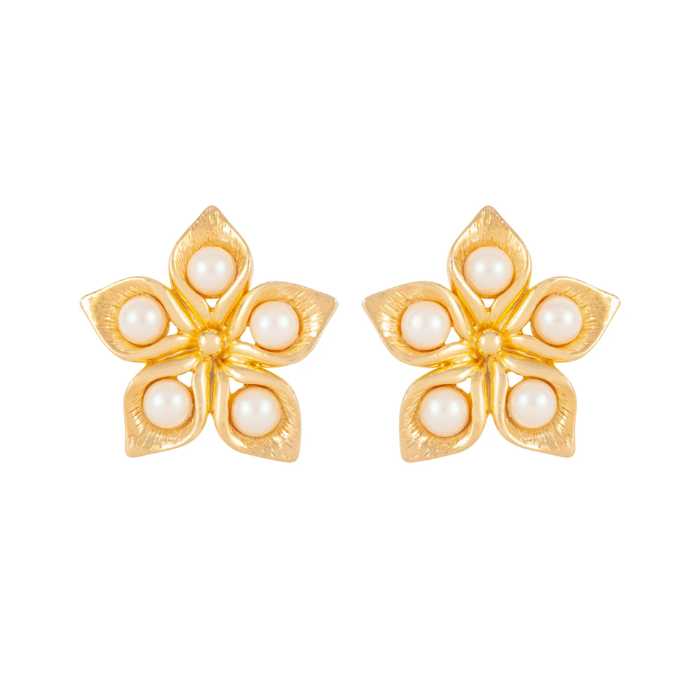 1980S Vintage Faux Pearl Floral Earrings