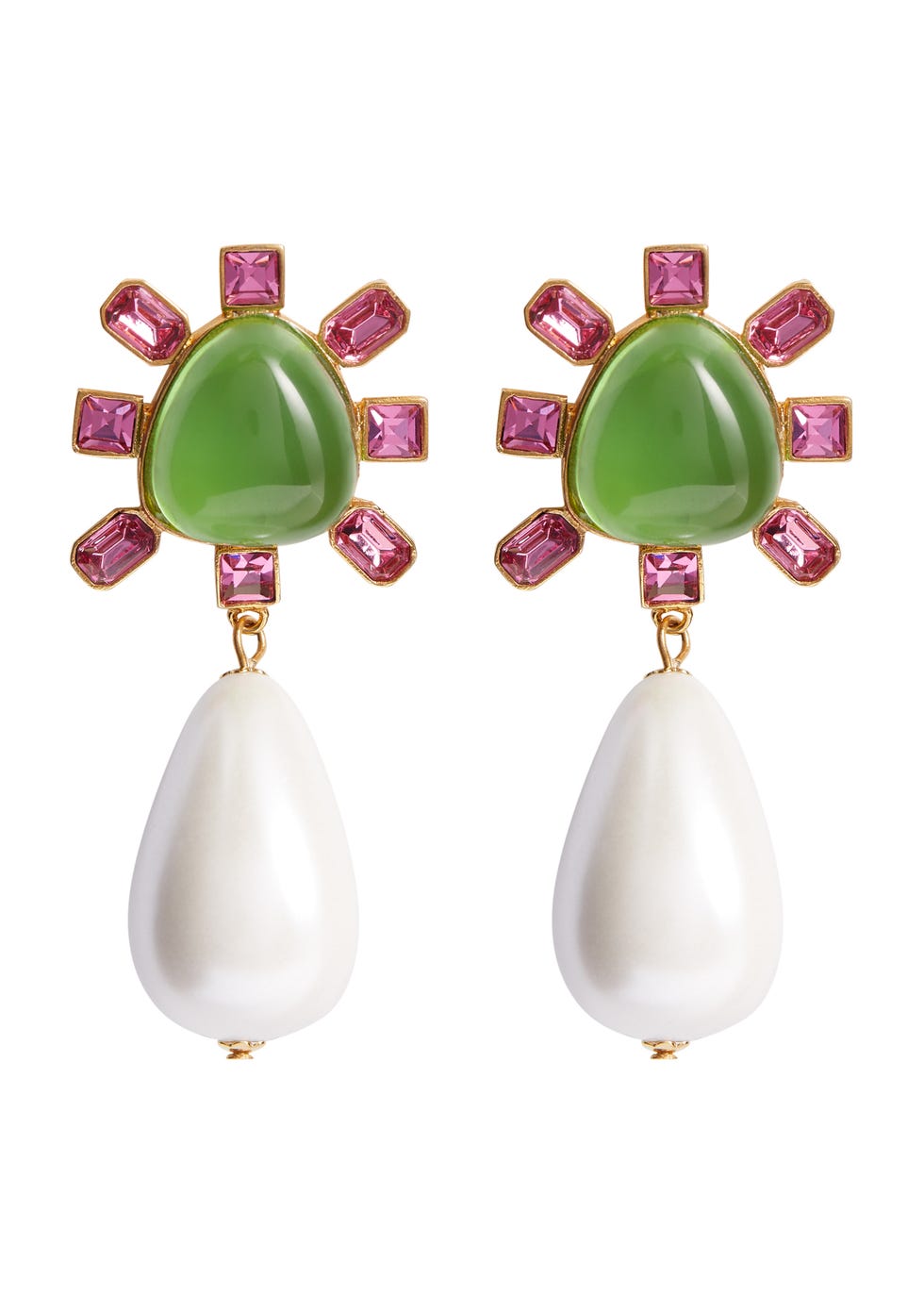 Crystal and pearl-embellished clip-on drop earrings