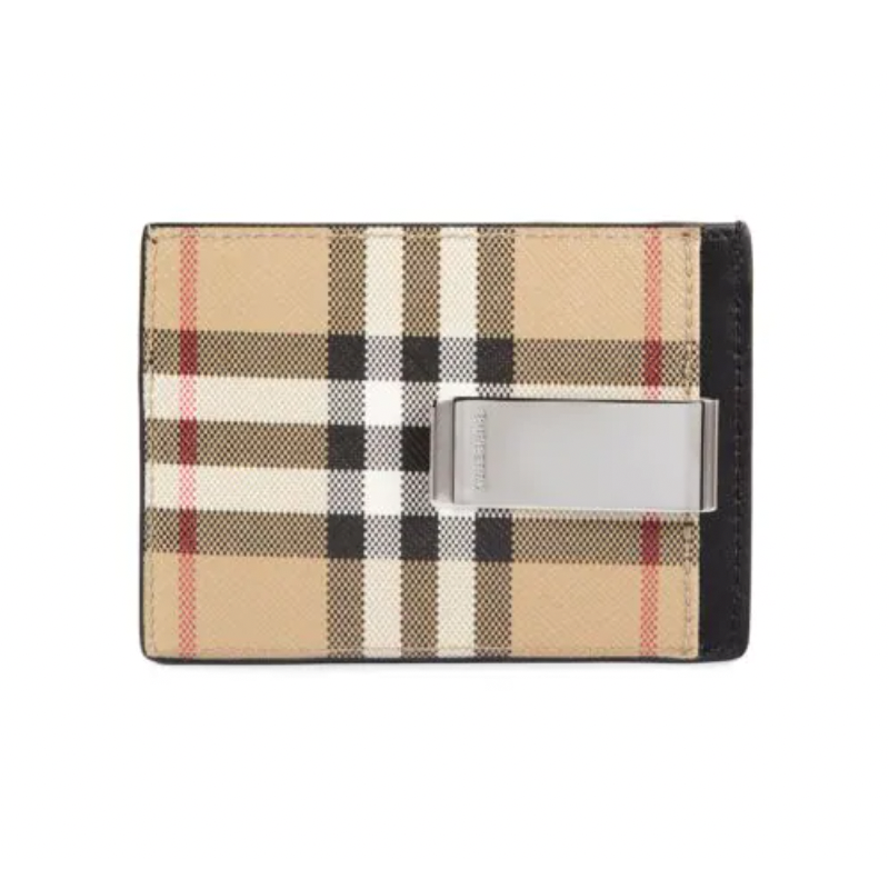 Checked Leather Card Case