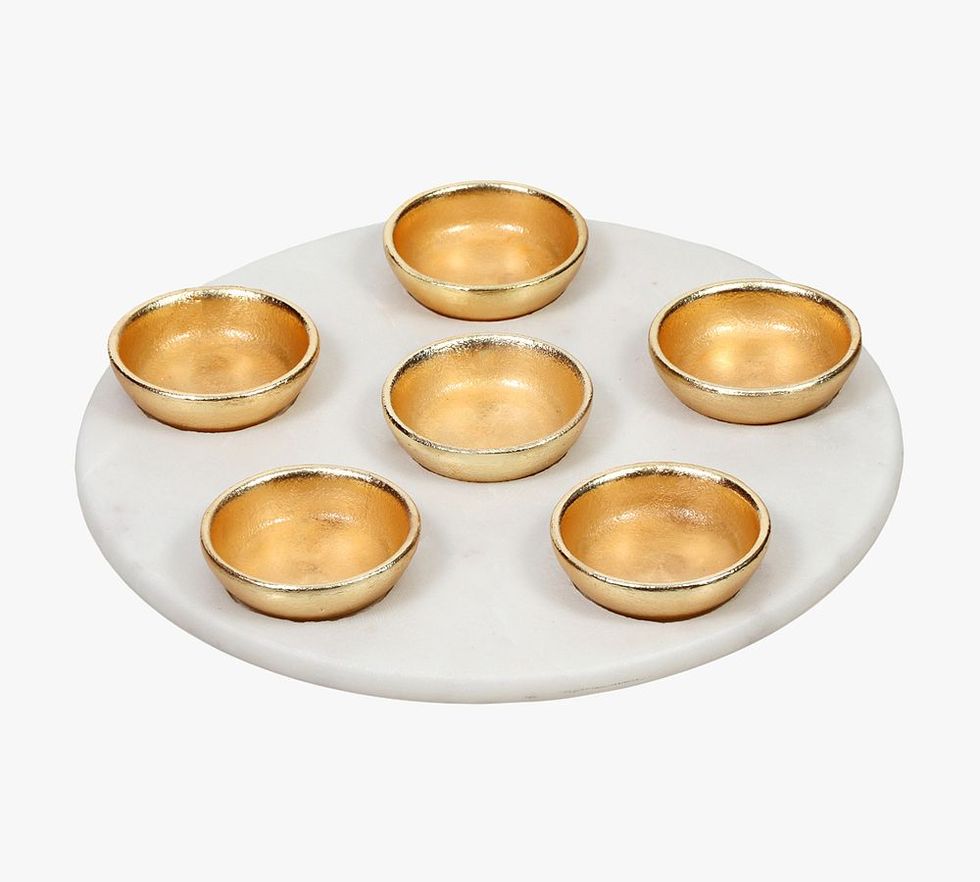 Marble Seder Plate Set with Gold Bowls
