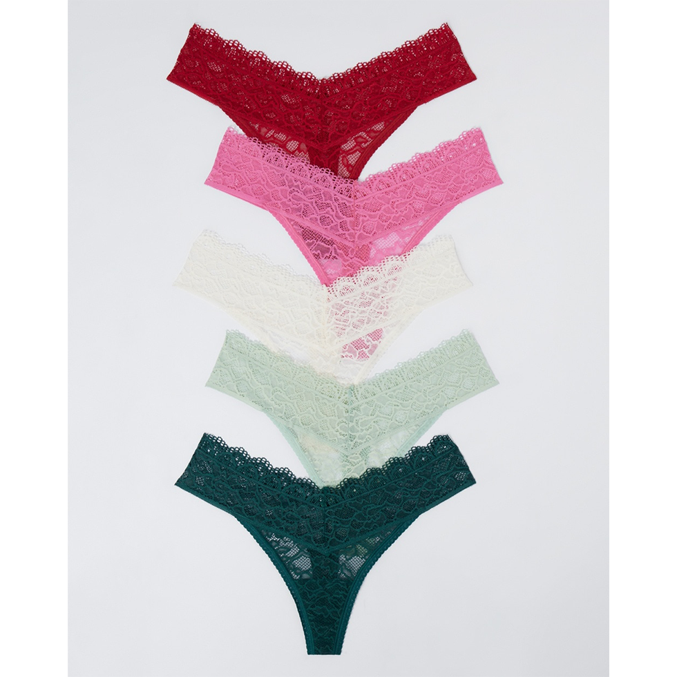 Soma Women's Embraceable All-over Lace Thong 5- Pack Underwear In Maroon  Size Xl