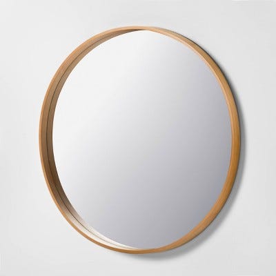 Round Wood Framed Mirror 