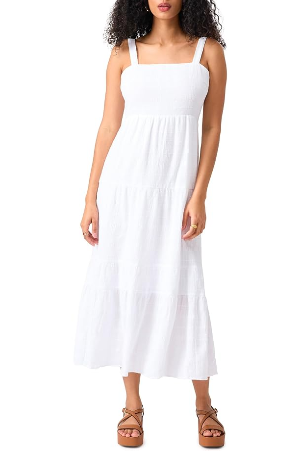 White Linen Sun Dress, Short Lined Tunic, Casual Lined Dress With Pockets,  Midi Sleeveless, Adjustable Straps, Plus Size Petite Clothing 