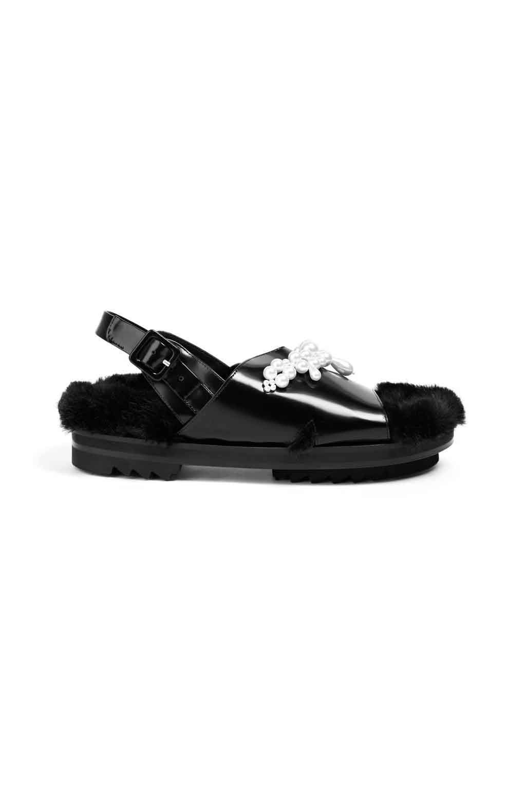 Buy Zori World Storm- Solid Black Faux Fur Sandals Online