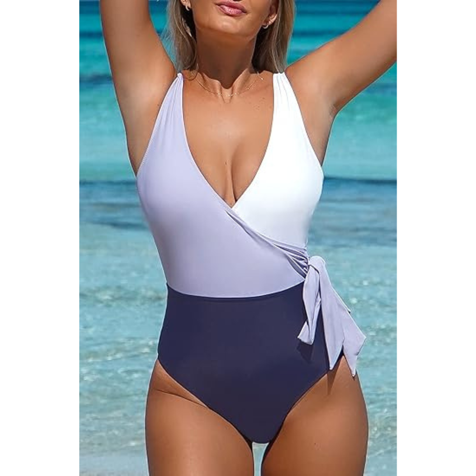 Cupshe NEW Swimsuit Wrap Colorblock Side Tie Medium One Piece Bathing Suit