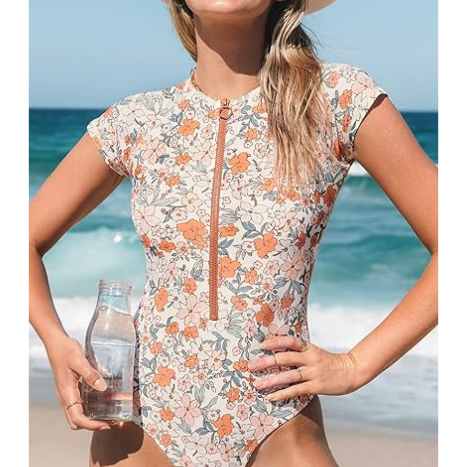 Women One Piece Swimsuit Long Sleeve Zipper Beach Swimwear Tummy Control Bathing  Suit Swimming Costume 