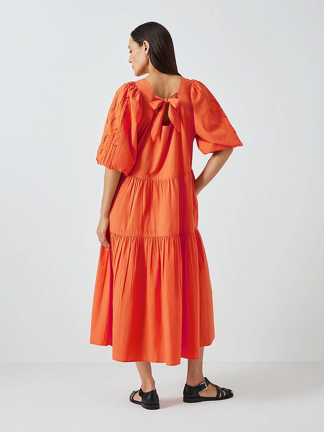 Cutwork Sleeve Tiered Dress, Dusty Orange