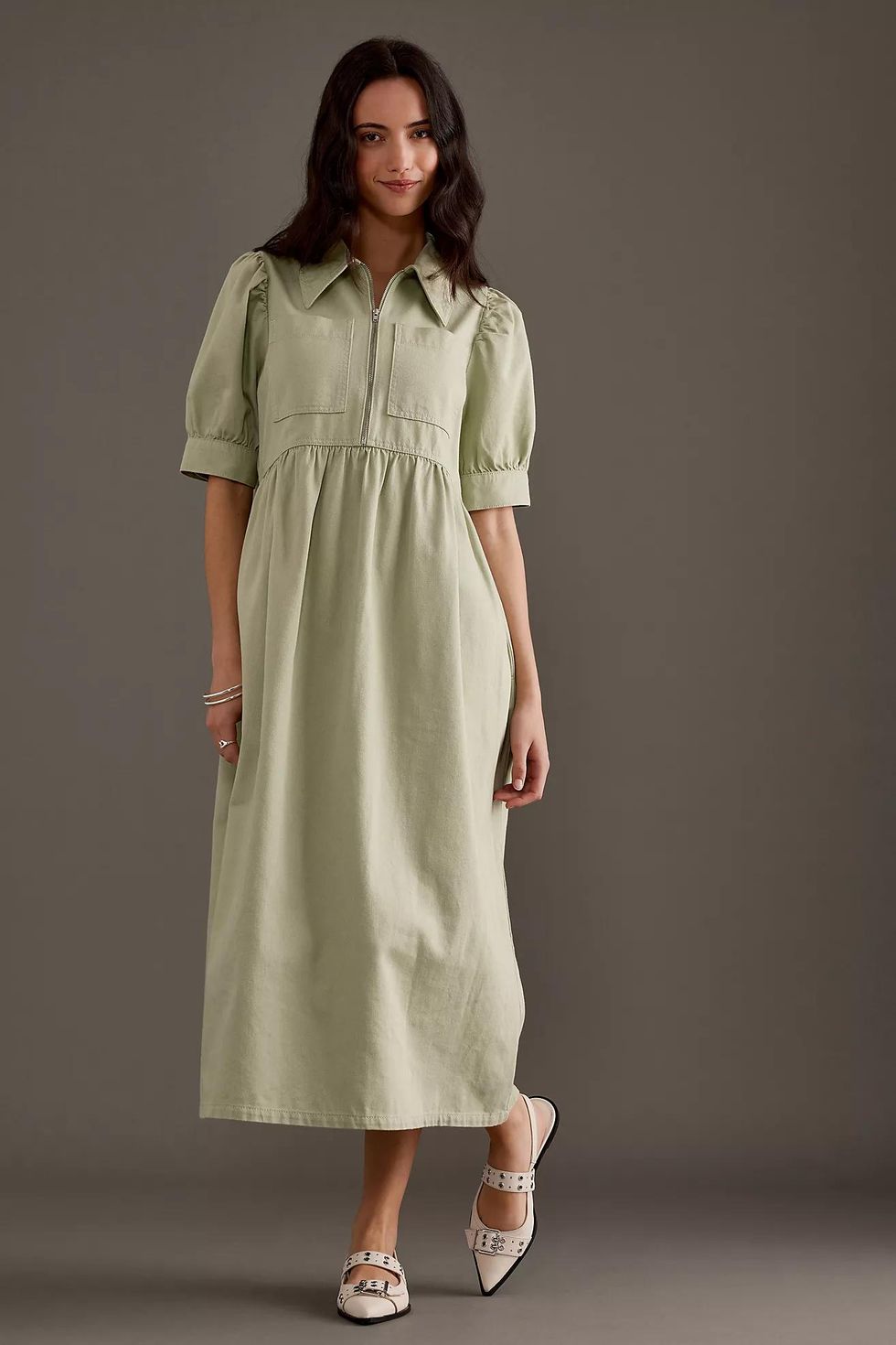 Gabriella Puff-Sleeve Midi Dress