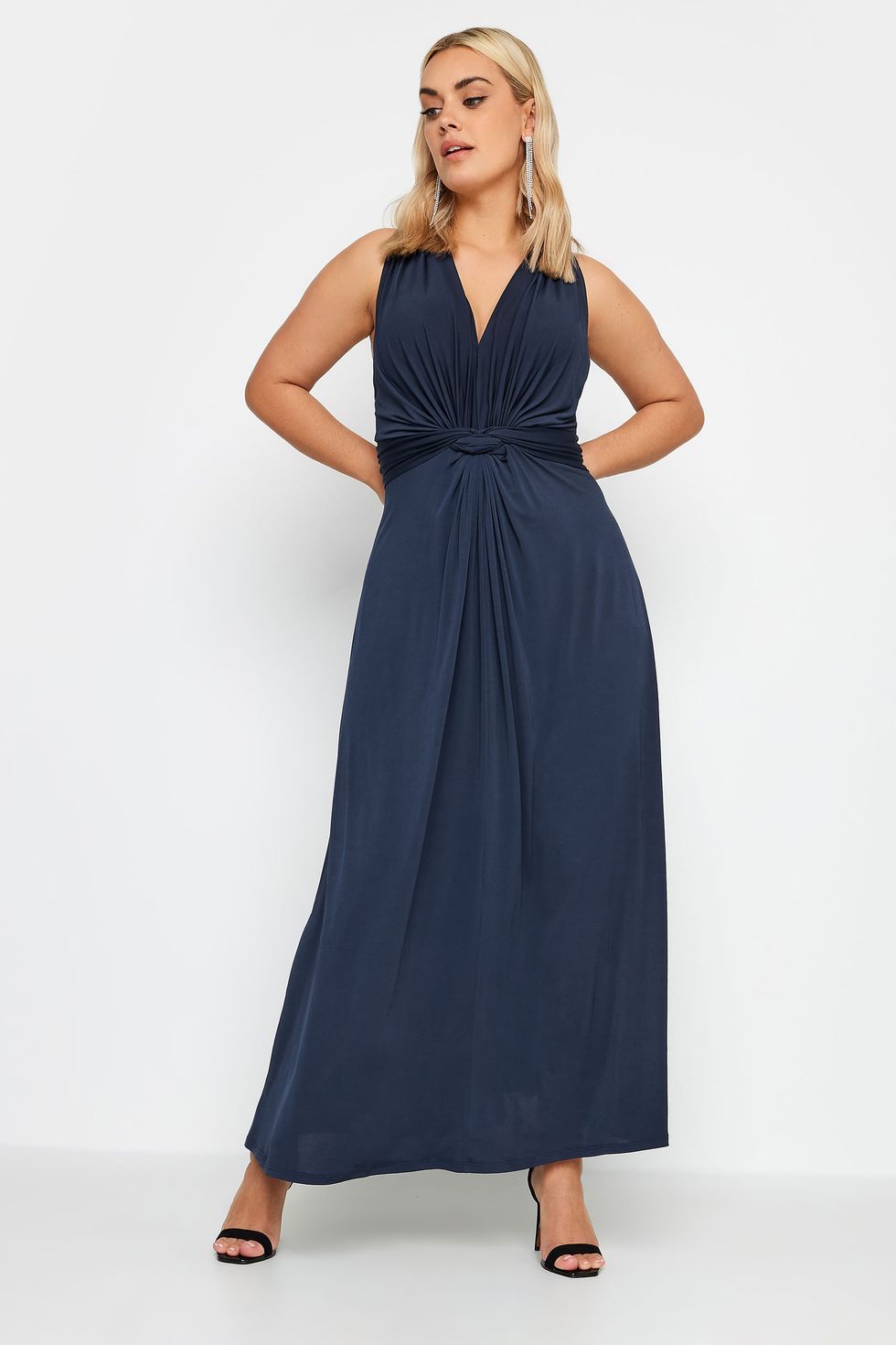 Curve navy blue knot front maxi dress
