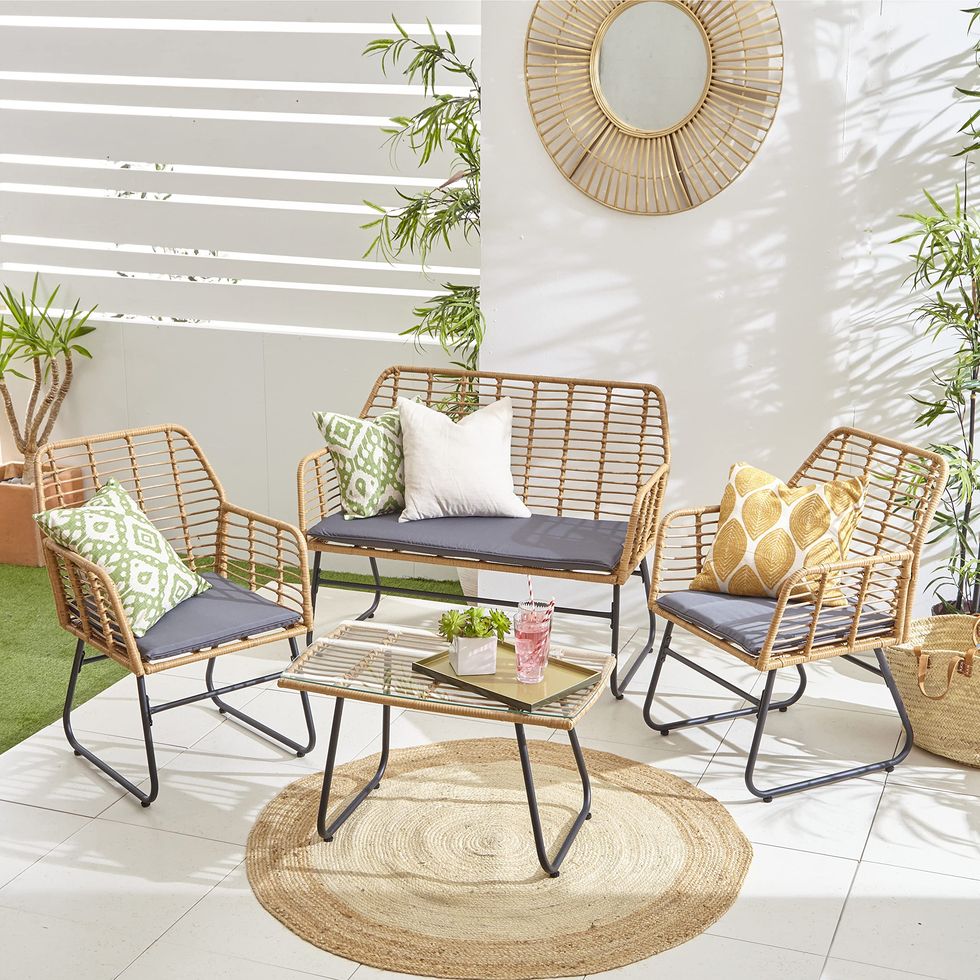 Neo Garden Patio Furniture Wicker Rattan Chair Table Sofa Outdoor Indoor Balcony Conservatory Cushion Set (Dark Grey)