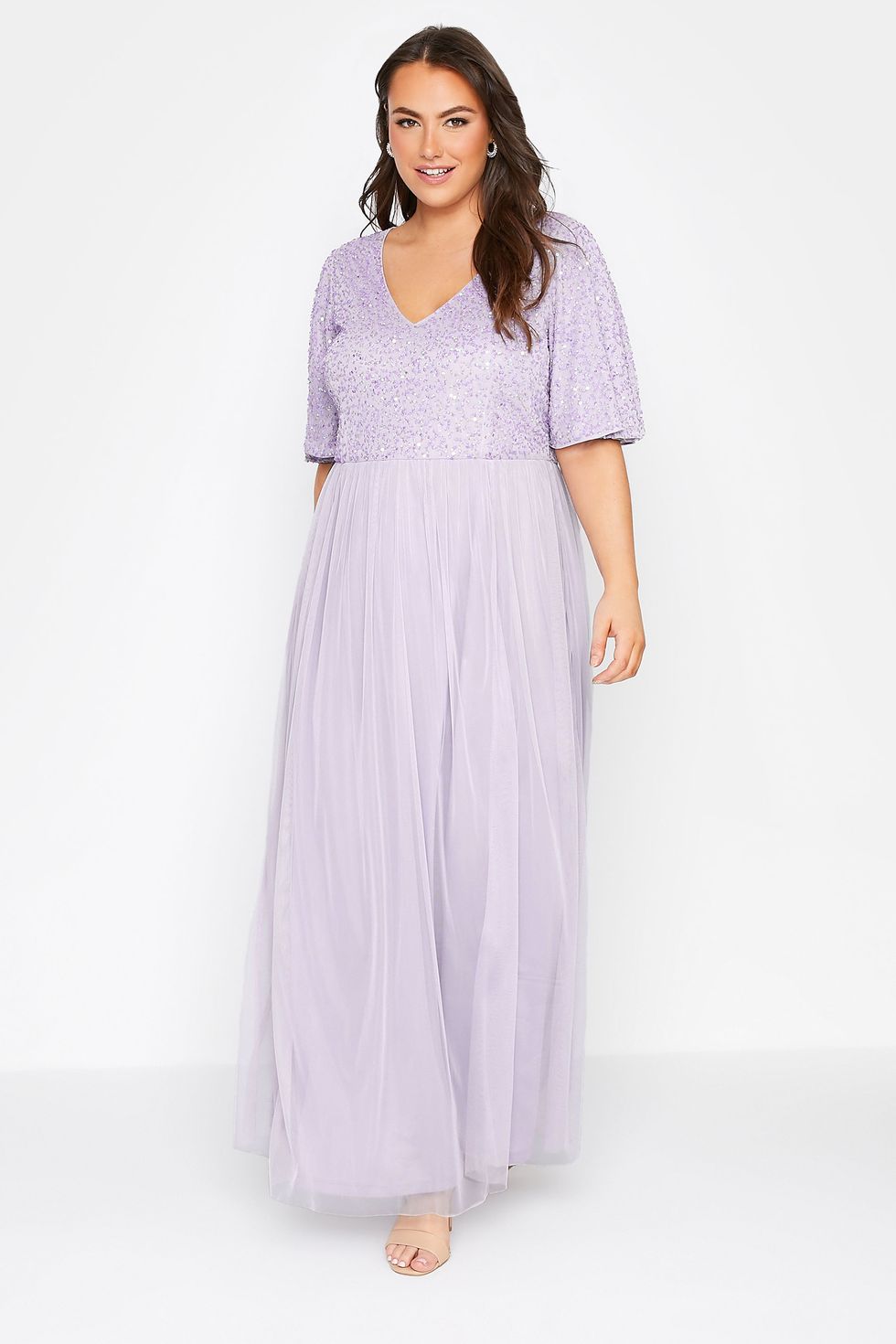 Curve lilac purple sequin hand embellished maxi dress