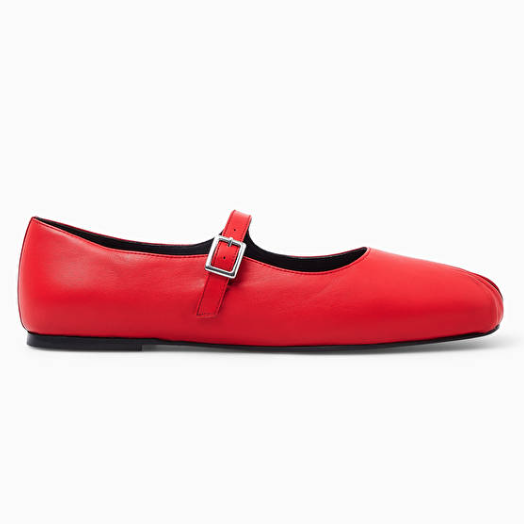 Pleated leather Mary Jane ballet flats