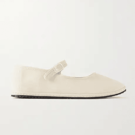 Grosgrain-trimmed canvas Mary Jane slippers