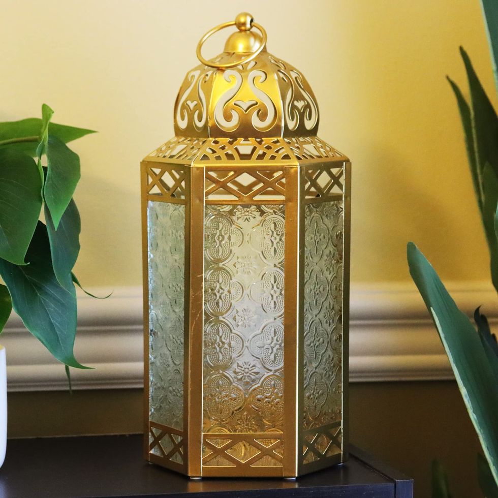 Vela Lanterns Gold Metal Decorative Moroccan Lantern Candle Holder Lamp for Indoor or Outdoor Home Decor, Large