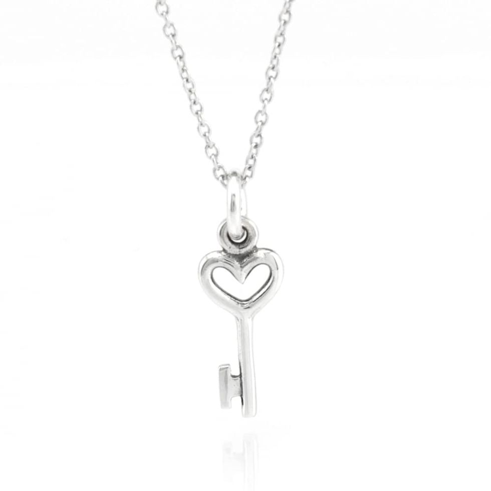 Sterling Silver Tiny Heart Key Charm Necklace