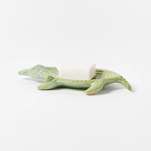 Crocodile Green Ceramic Soap Dish
