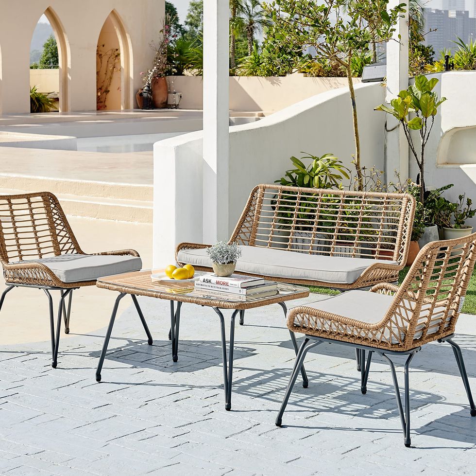 Lisbon Natural Beige Wicker Style Rattan Outdoor Garden Sofa & Chair Set