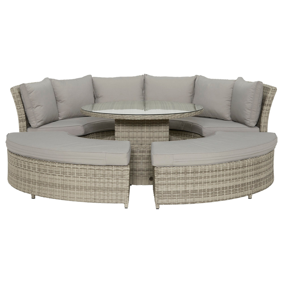 Rattan Round Garden Lounge Dining Set with Rising Table