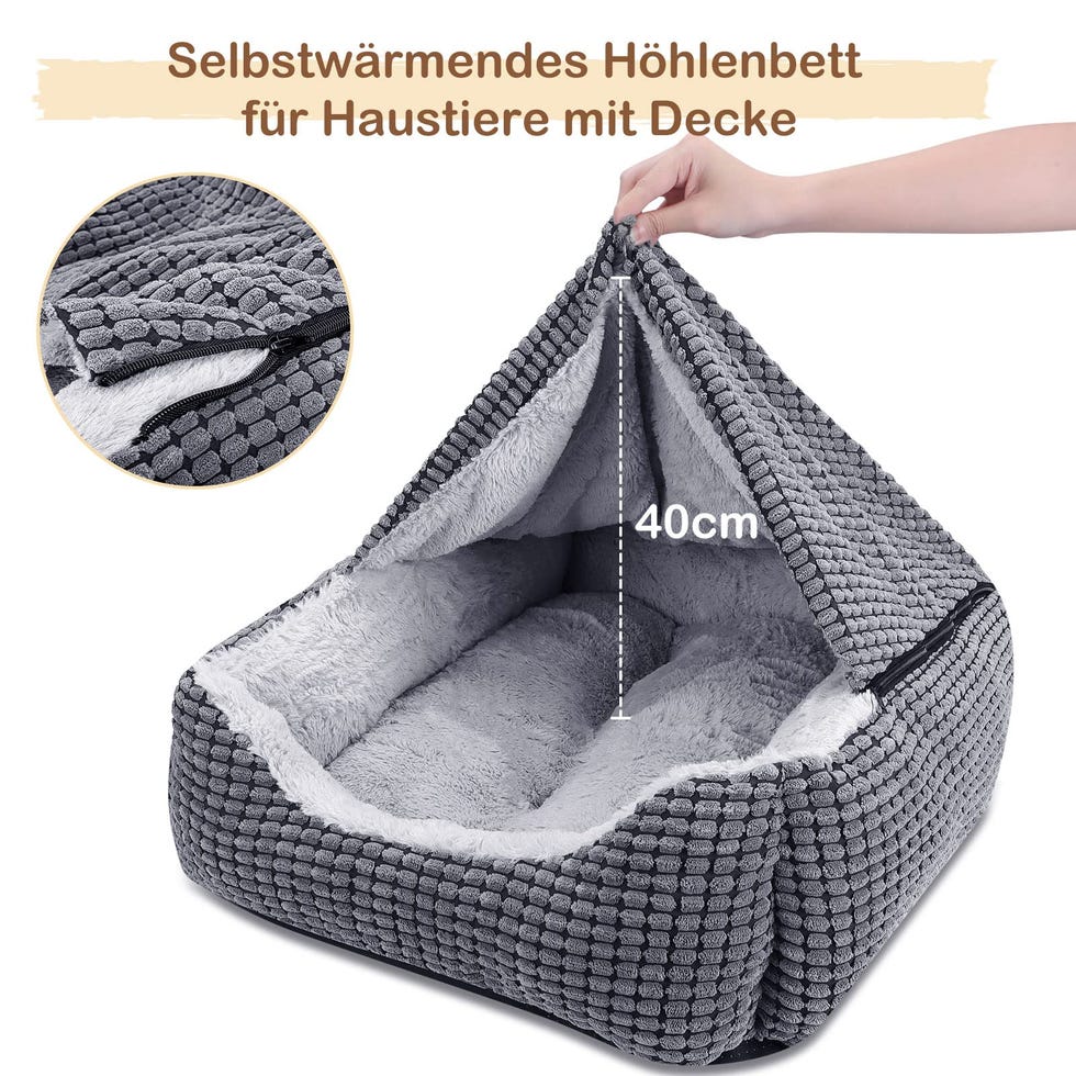 Cama para perro pequeño con manta