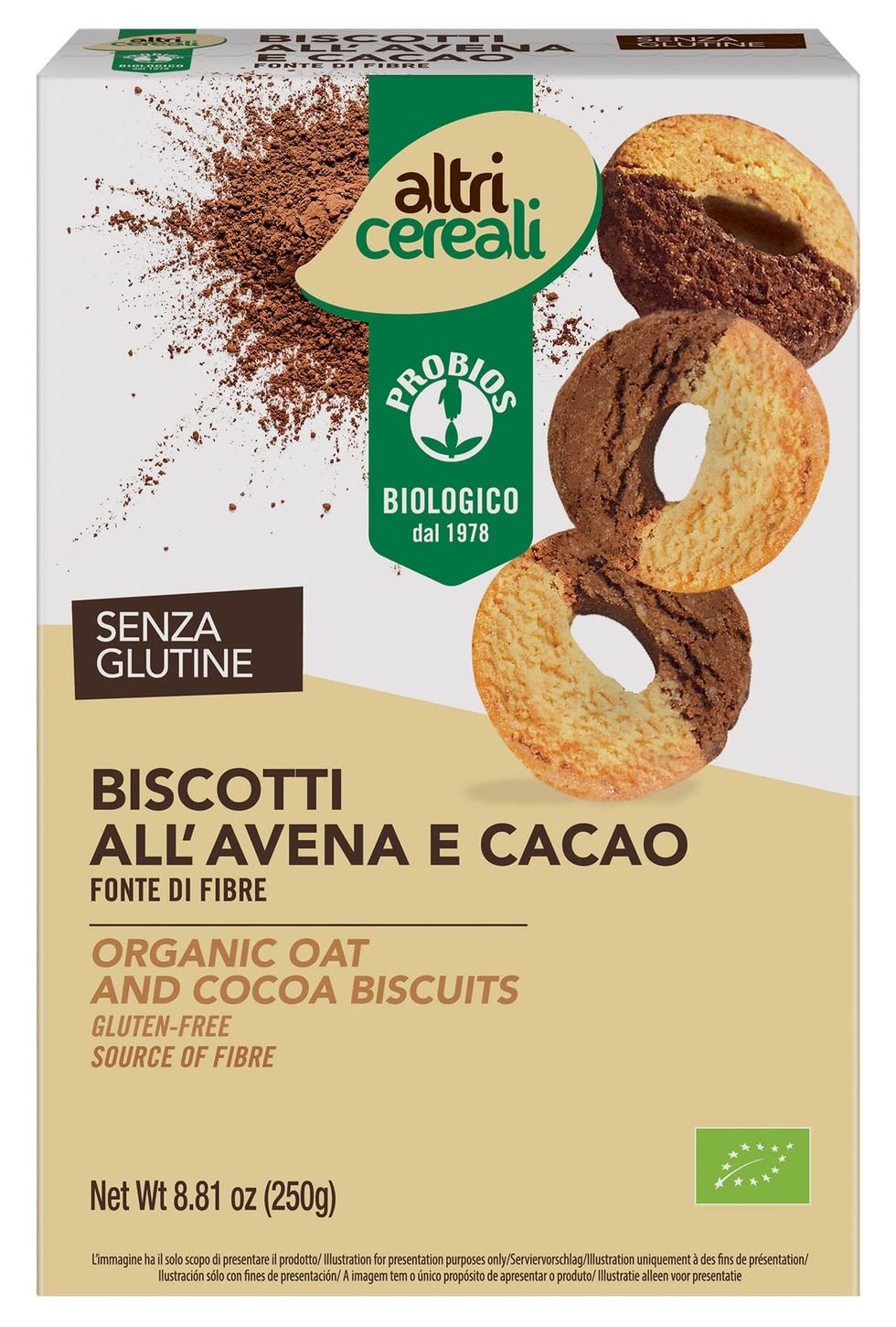 Probios Biscotti all' Avena e Cacao - 8 confezioni da 250 gr