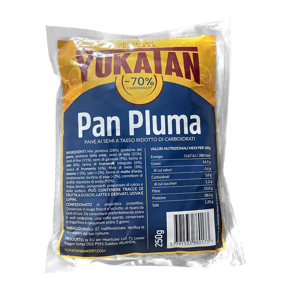 YUKATAN Pan Pluma - Pane ai semi -70% di CARBOIDRATI (1x250gr); Ketofood; Pane Low Carb; Alto contenuto proteico; Dieta chetogenica