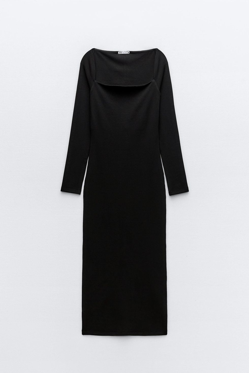 Vestito nero attillato con scollo quadrato, Zara