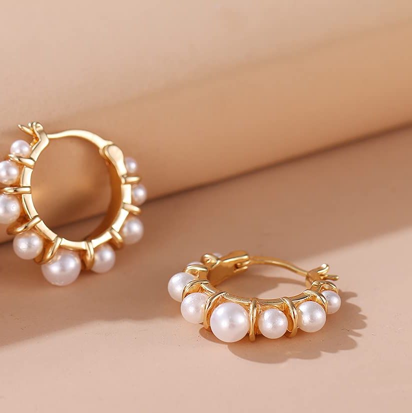 Pearl Gold Hoop Earrings for Women