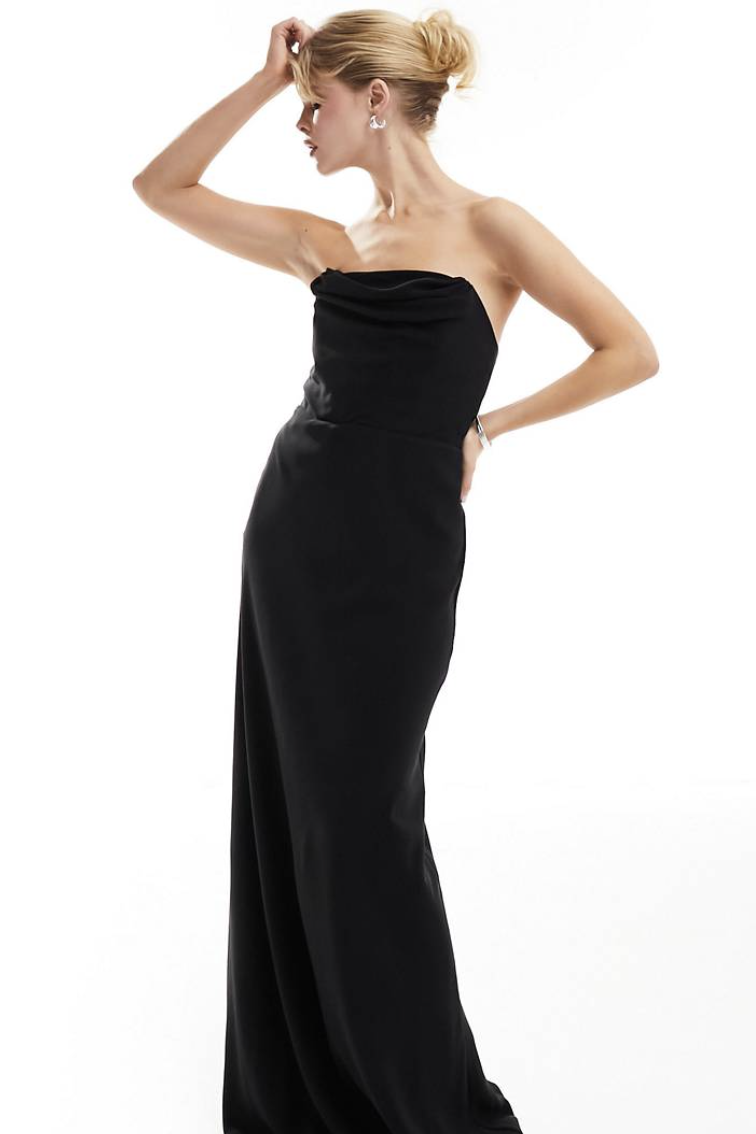Bridesmaids strapless ruched maxi dress in black