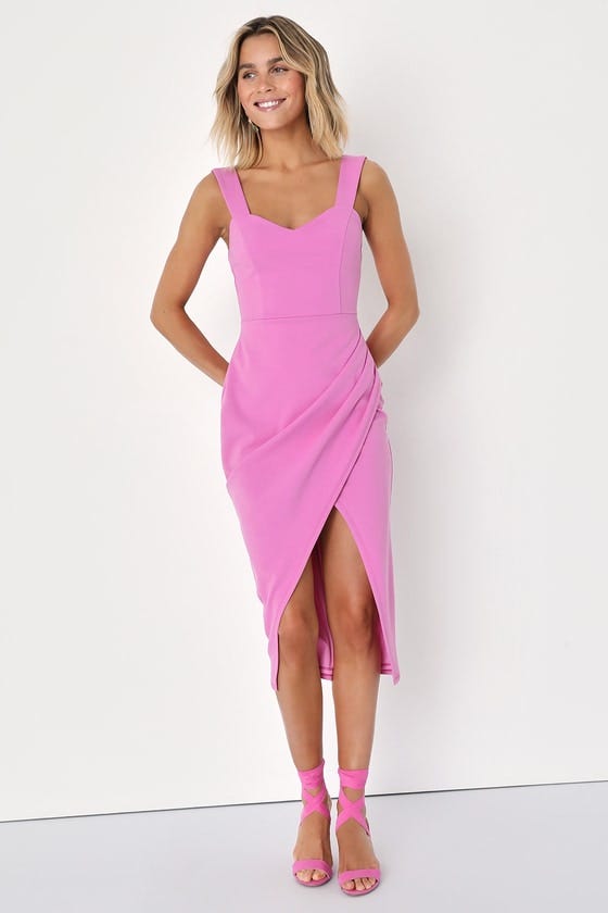 Always Beautiful Rose Pink Sleeveless Tulip Midi Dress Always Beautiful Rose Pink Sleeveless Tulip Midi Dress