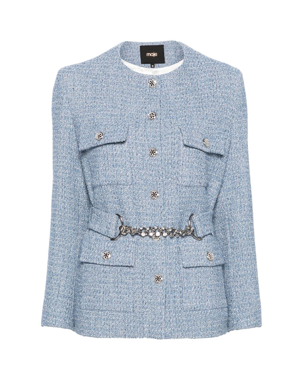 Belted-Waist Tweed Jacket