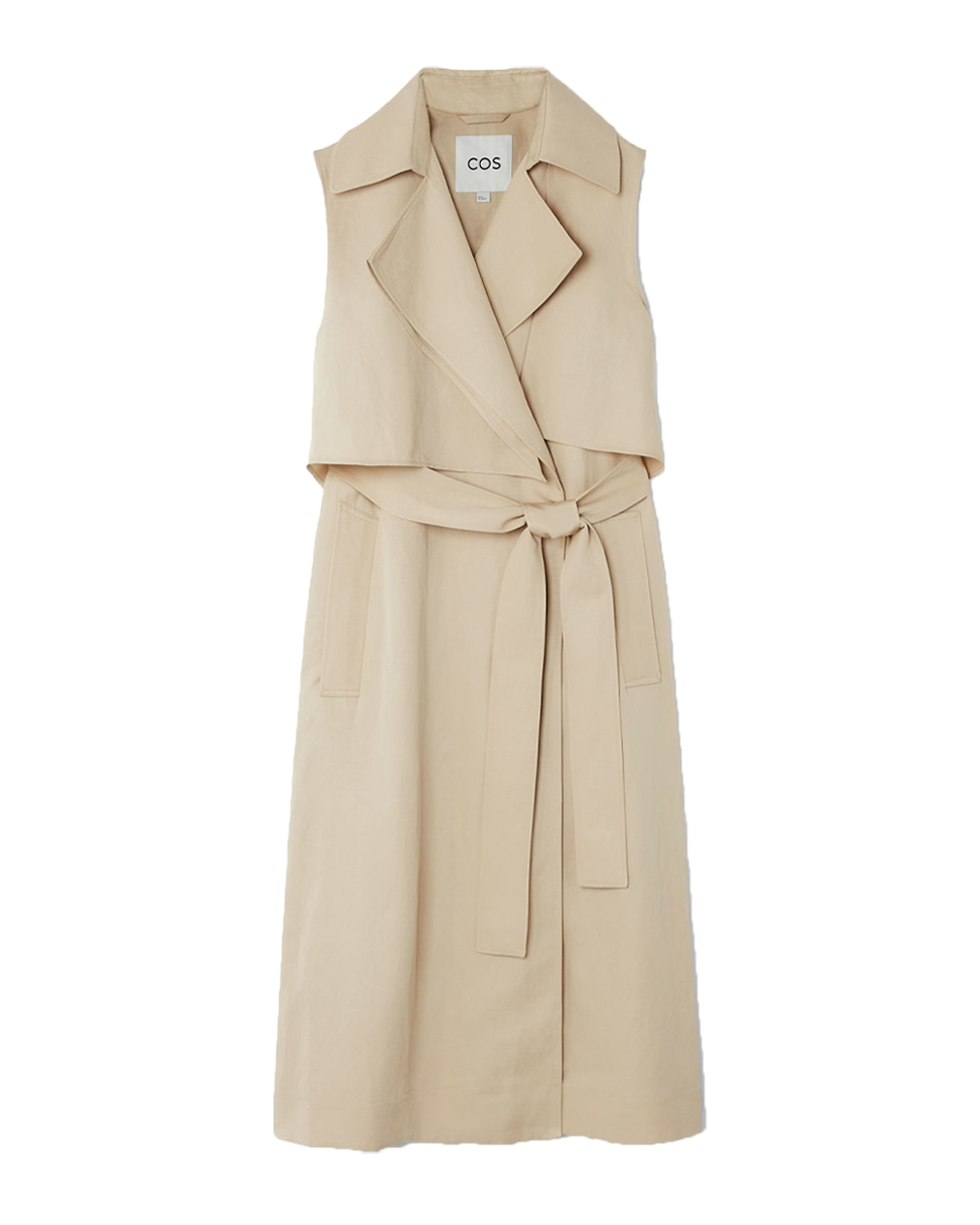 Sleeveless Linen-Blend Trench Coat