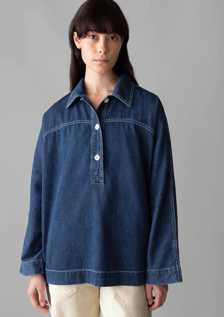 Half Placket Denim Shirt