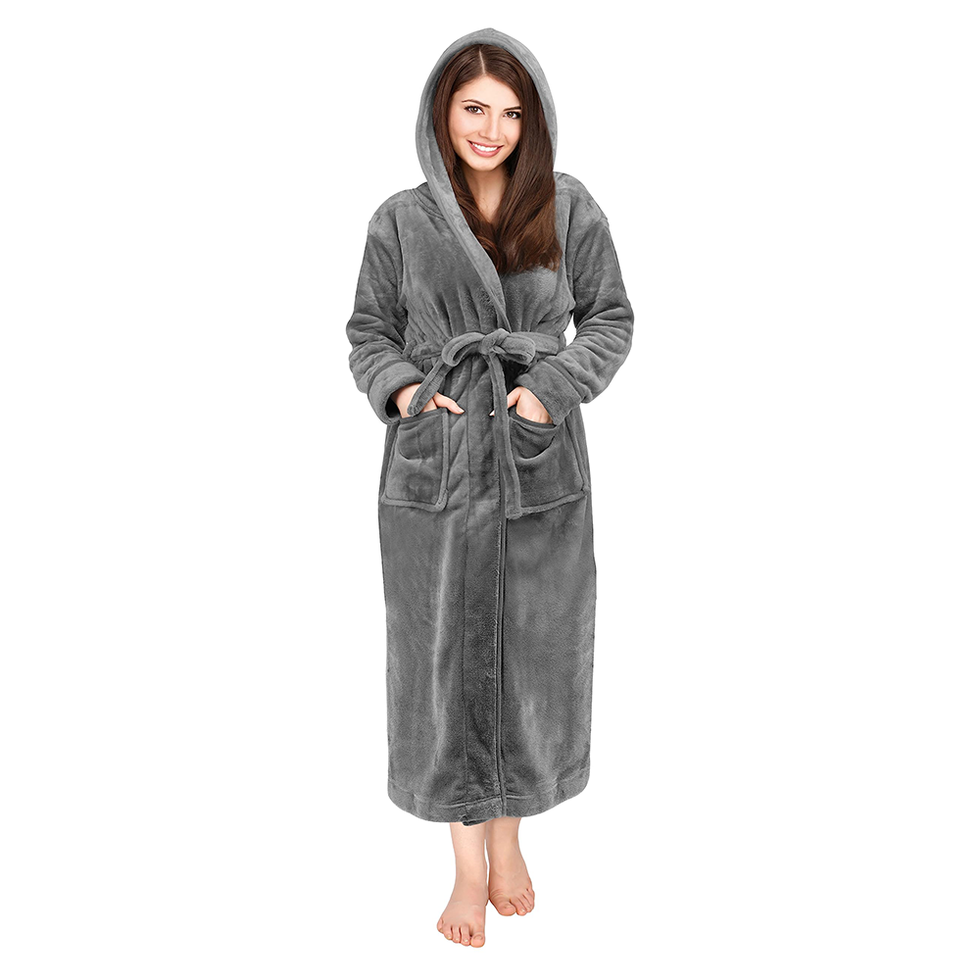 womens fleece hooded bathrobe
