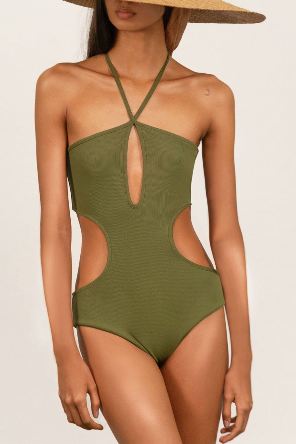 Plus Cut-out Ring Linked Backless Halter One Piece Swimsuit