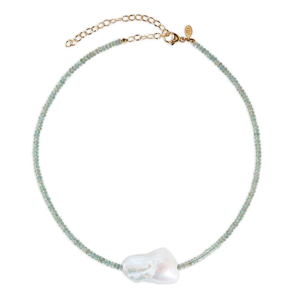 Aquamarine Single Baroque Pearl Gemstone Necklace
