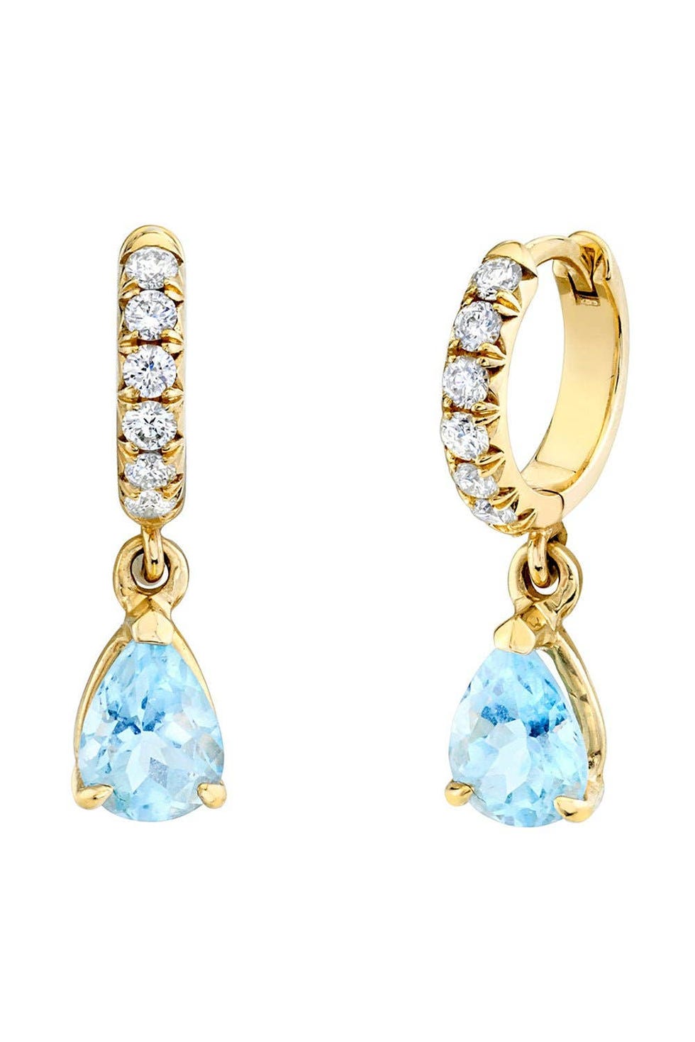 Aquamarine Water Drop French Pavé Goddess Hoop Earrings
