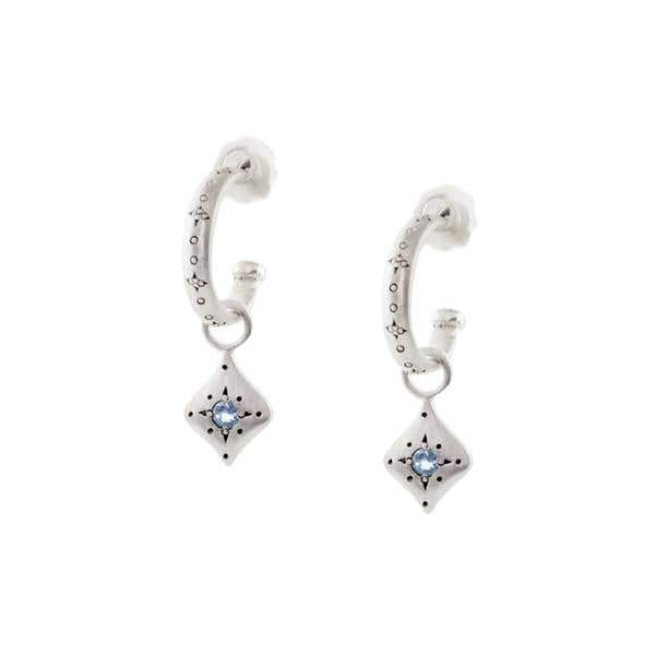 Silver Nights Aquamarine Charm Hoop Earrings