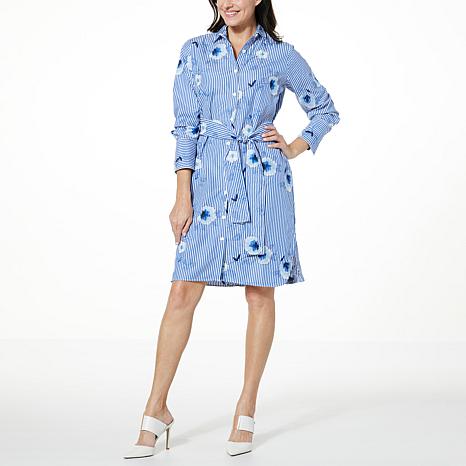 Embroidered Shirtdress with Self-Tie Belt