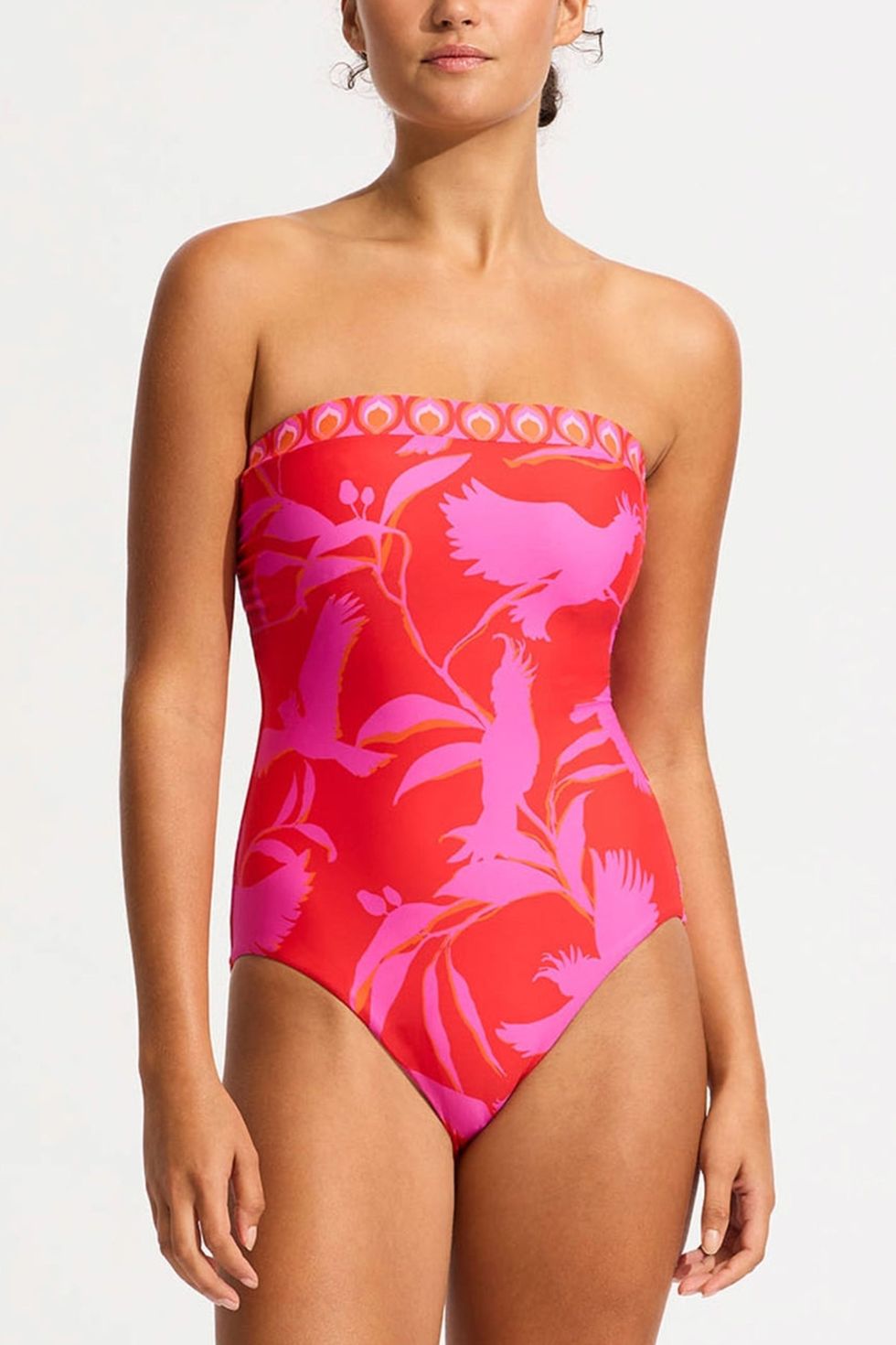 Bandeau Strapless One Piece Swimsuit - Magenta Neon Yellow