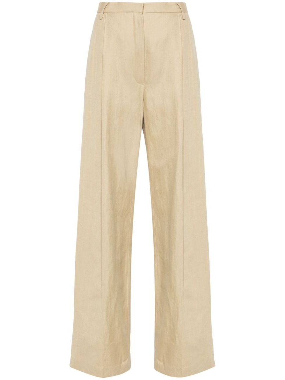 Pantaloni a gamba ampia dal design sartoriale in misto lino e cotone, su Farfetch