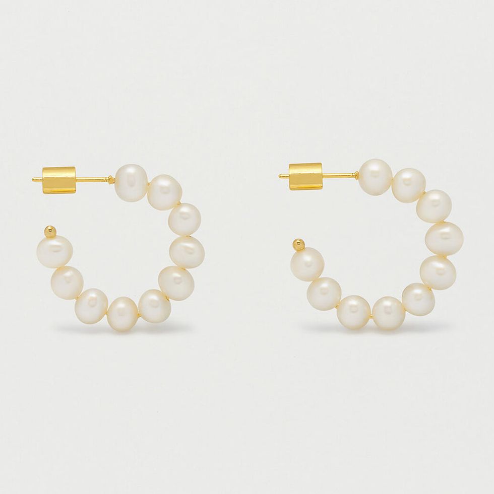 Multi Pearl Beaded Hoop Earrings Gold Plated