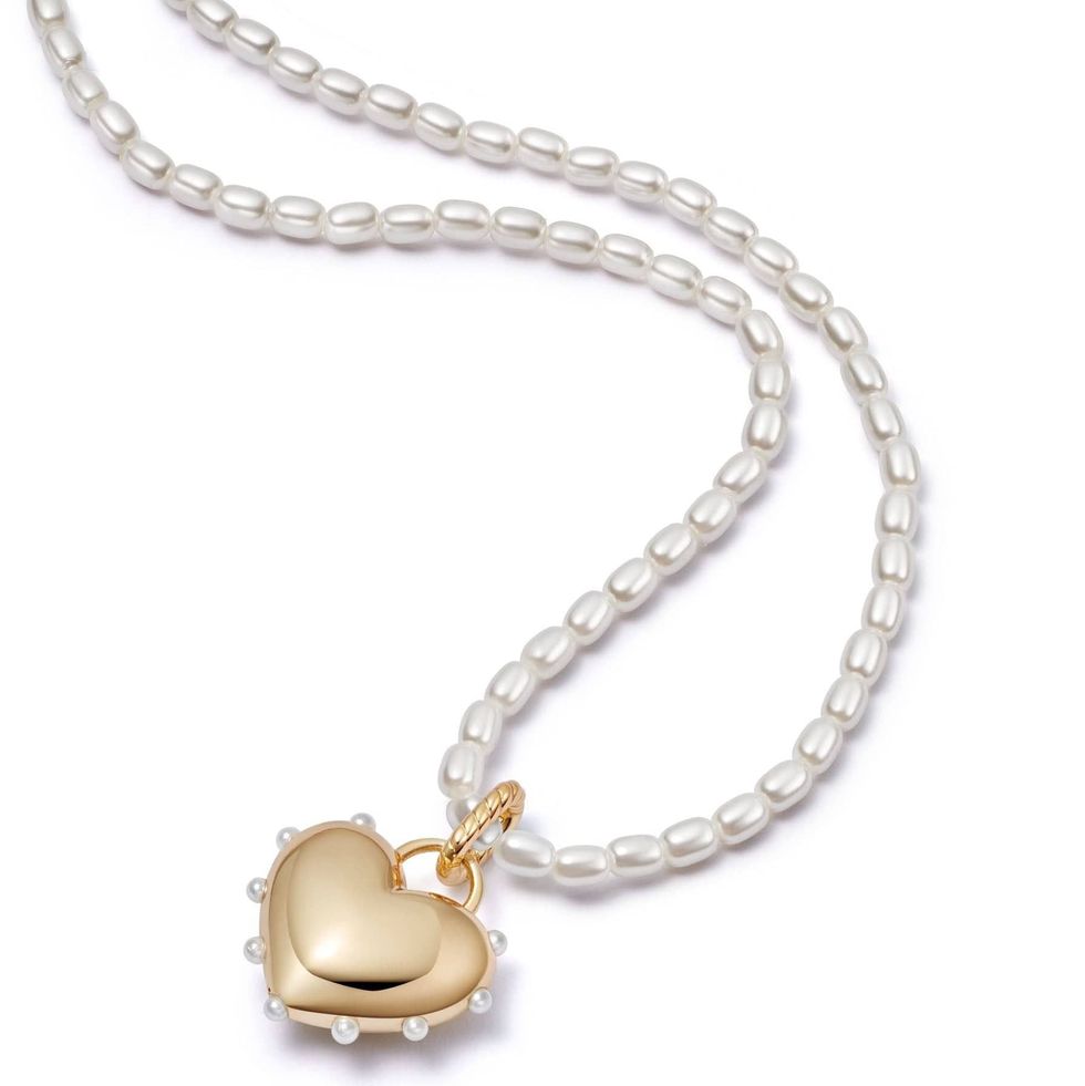 Shrimps Chubby Heart Pearl Necklace 18ct Gold Plate